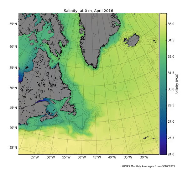 Surface salinity (Atlantic Ocean)