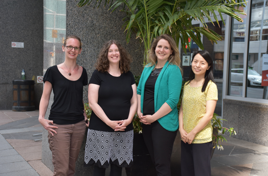The Exposure Assessment team: Vanessa Beaulac, Markey Johnson, Morgan MacNeil and Liu Sun. Absent from the photo: Joyce Zhang